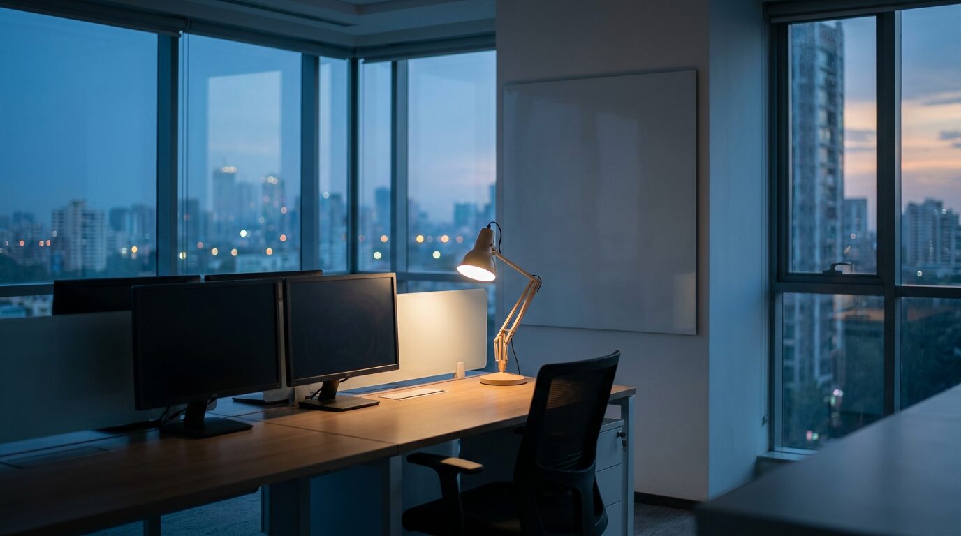 An empty engineering workspace at the end of the day